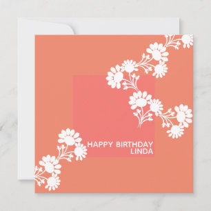 Floral Two Color Block Orange llustration Card