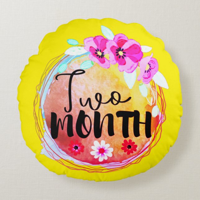 Floral Two Month Old Baby Milestone Label Round Pi Round Pillow (Front)