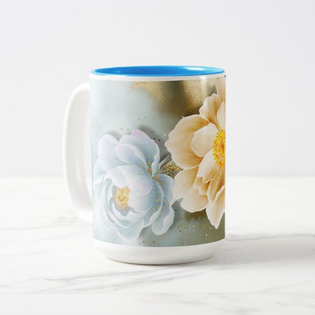 Floral Two-Tone Coffee Mug (Front Left)