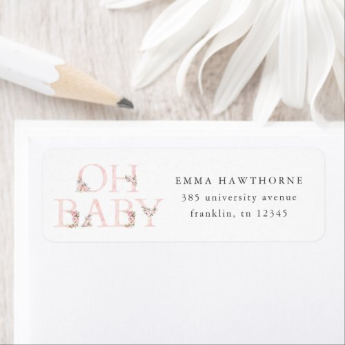 Floral Type Oh Baby Shower Return Address Label