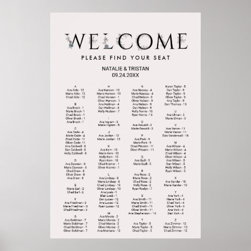 Floral Typography Alphabetical Seating Chart