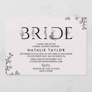 Floral Typography Bride Bridal Shower Invitation