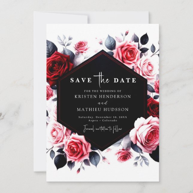 Floral Typography Crimson Red Wedding Save The Date (Front)