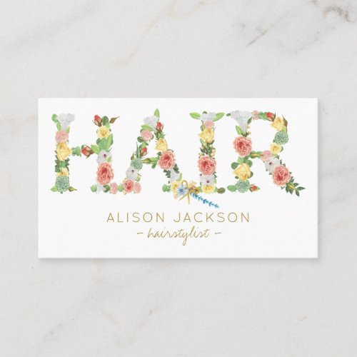 Floral typography hairstylist hair salon business card