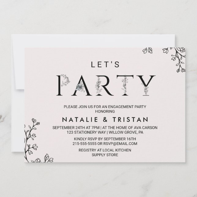 Floral Typography Let's Party Invitation (Front)
