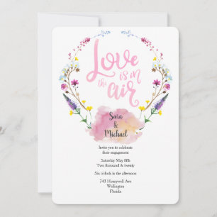 Floral Typography Romantic Engagement Invitation