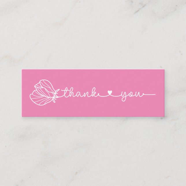 Floral Typography Simple Pink Minimal Thank You Mini Business Card (Front)