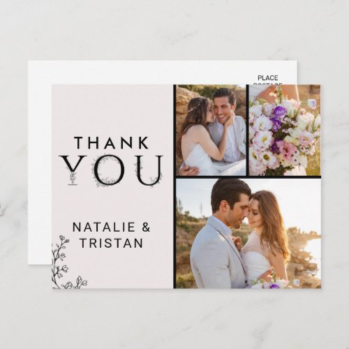 Floral Typography Thank You Photo Postcard
