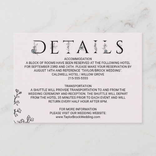 Floral Typography Wedding Details Card