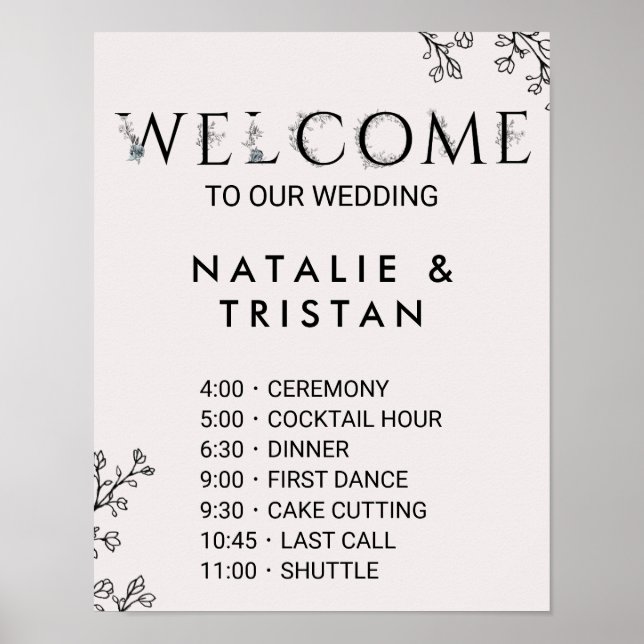 Floral Typography Wedding Order of Events Poster (Front)