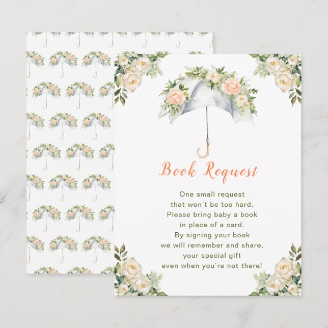 Floral Umbrella Baby Shower Book Request Enclosure Card (Front/Back)