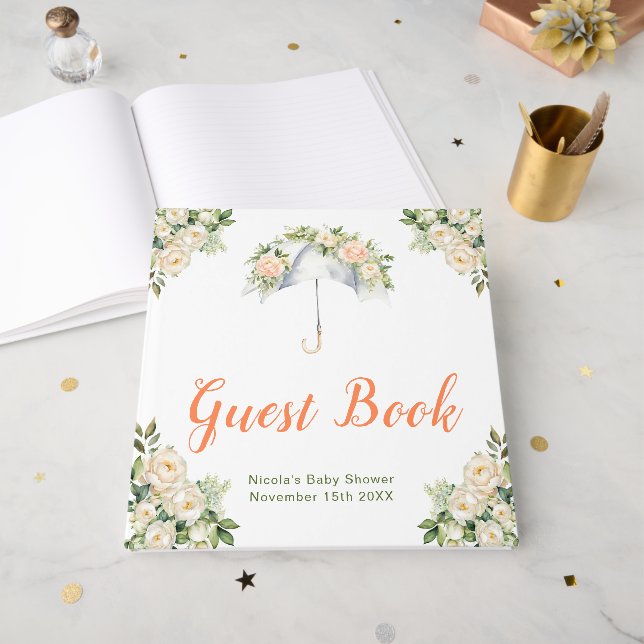 Floral Umbrella Baby Shower Guest Book (Front Open)