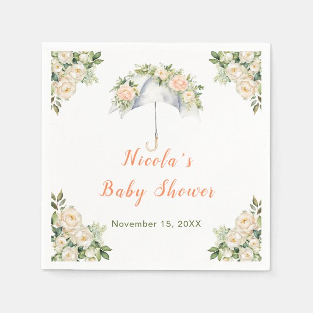 Floral Umbrella Baby Shower Napkins (Front)