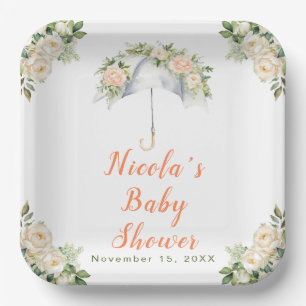 Floral Umbrella Baby Shower Paper Plates