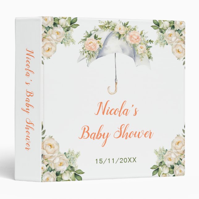 Floral Umbrella Baby Shower Photo Album 3 Ring Binder (Front/Spine)