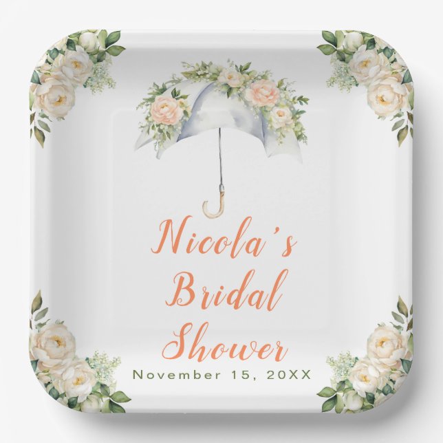 Floral Umbrella Bridal Shower Paper Plates (Front)