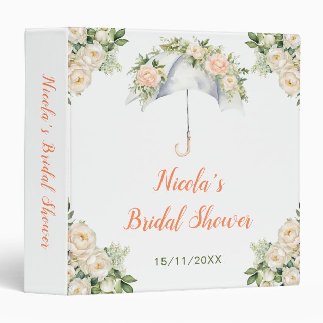 Floral Umbrella Bridal Shower Photo Album 3 Ring Binder (Front/Spine)