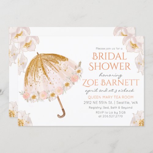 Floral Umbrella Glitter Bridal Shower Invitation