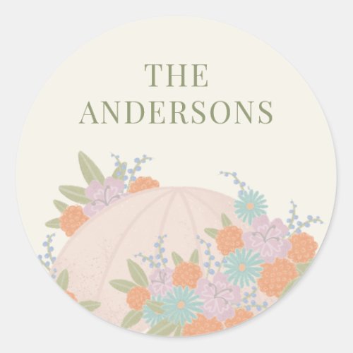 Floral Umbrella Neutral Unisex Baby Shower Classic Round Sticker