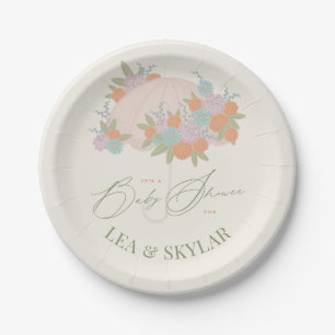 Floral Umbrella Neutral Unisex Baby Shower Paper Plates