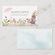 Floral Umbrella Rain Boots Diaper Raffle Ticket Enclosure Card