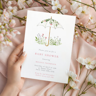 Floral Umbrella Spring Baby Shower Invitation