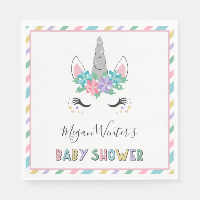 Floral Unicorn Baby Shower Napkins (Front)