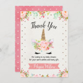 Floral Unicorn Baby Shower Thank You Card (Front/Back)