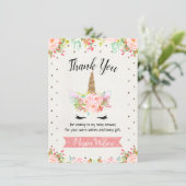 Floral Unicorn Baby Shower Thank You Card (Standing Front)