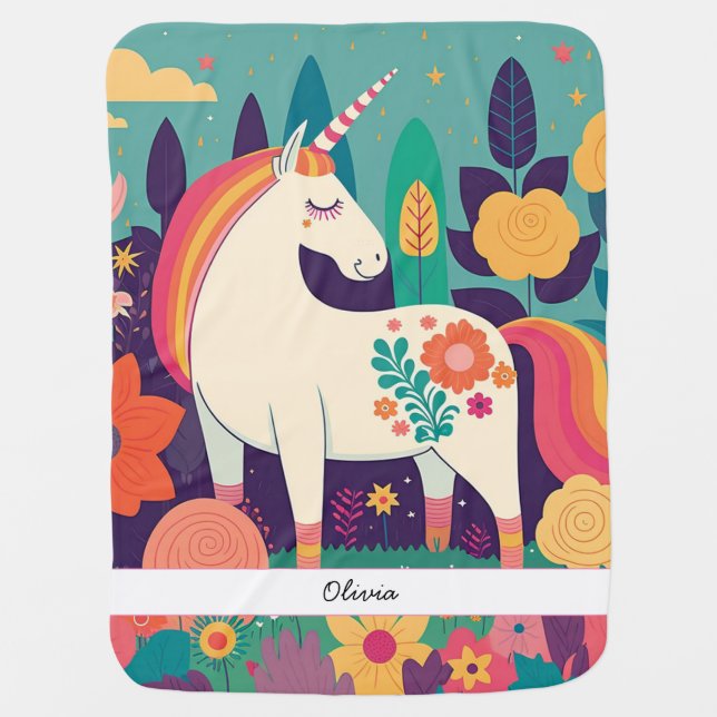 Floral Unicorn Dreams Baby Blanket (Front)