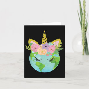 Floral Unicorn Earth - Earth Day T Shirt Card