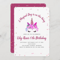 Floral Unicorn Face Birthday Invitation