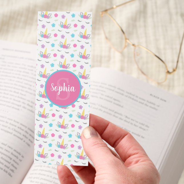 Floral Unicorn Face Personalized Bookmarks (Hand)