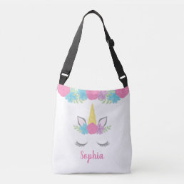 Floral Unicorn Face Personalized Crossbody Bag