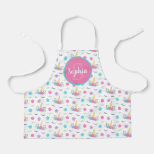 Floral Unicorn Face Personalized Girl Monogram Kid Apron