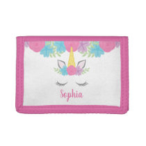 Floral Unicorn Face Personalized Girls Trifold Wallet Floral Unicorn Face Personalized Girls Trifold Wallet