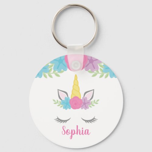 Floral Unicorn Face Personalized Keychain