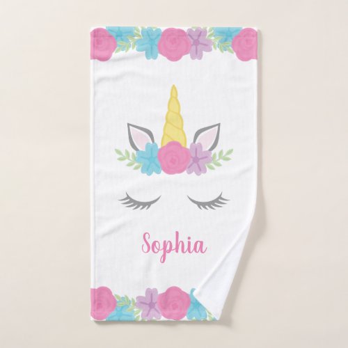 Floral Unicorn Face Personalized Kids Hand Towel