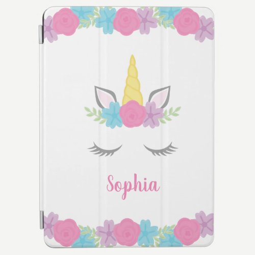 Floral Unicorn Face Personalized Kids iPad Air Cover