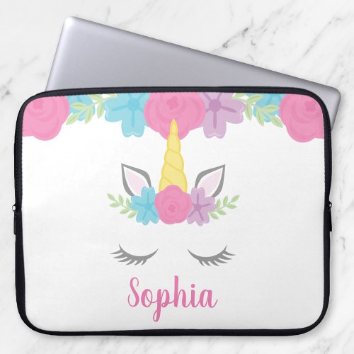 Floral Unicorn Face Personalized Laptop Laptop Sleeve