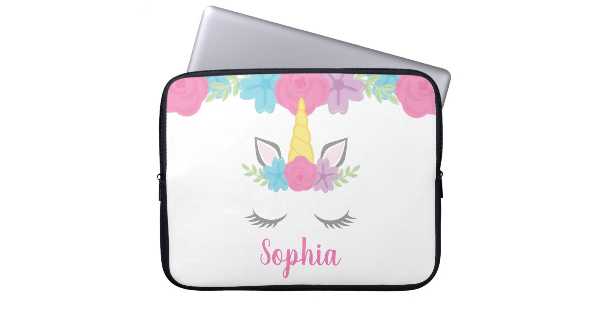 Floral Unicorn Face Personalized Laptop Laptop Sleeve Zazzle Com
