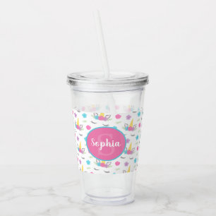 Floral Unicorn Face Personalized Monogram Acrylic Tumbler