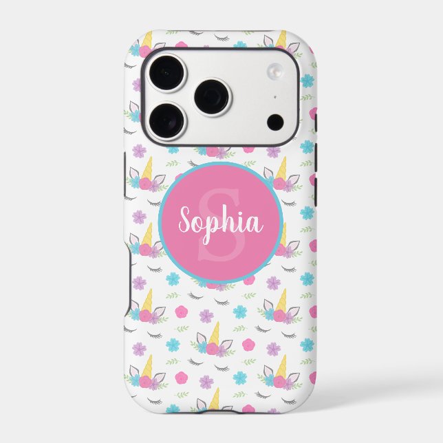 Floral Unicorn Face Personalized Monogram Case-Mate iPhone Case (Back)