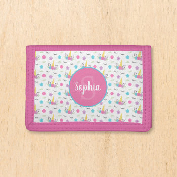 Floral Unicorn Face Personalized Monogram Girls Trifold Wallet by printcreekstudio at Zazzle