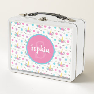 Floral Unicorn Face Personalized Monogram Kids Metal Lunch Box