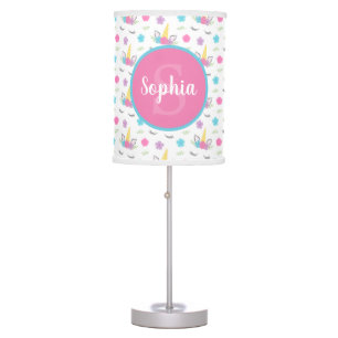 Floral Unicorn Face Personalized Monogram Table Lamp