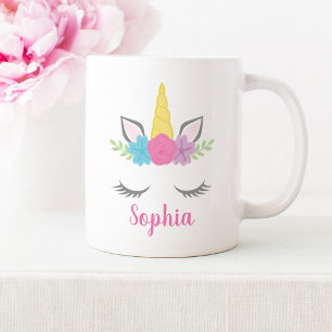 Floral Unicorn Face Personalized Name Coffee Mug