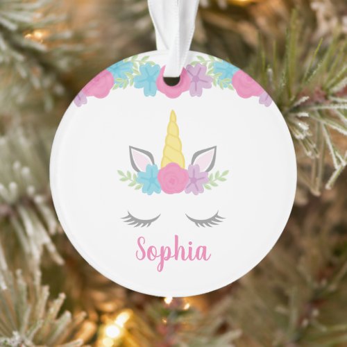 Floral Unicorn Face Personalized Ornament