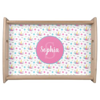Floral Unicorn Face Personalized Serving Tray by printcreekstudio at Zazzle