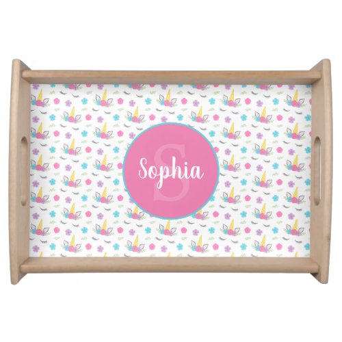 Floral Unicorn Face Personalized Serving Tray